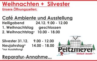 Öffnungszeiten Weihnachten und Silvester